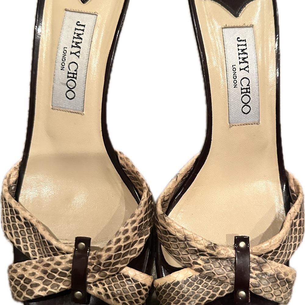 Jimmy Choo Beige and Brown Snakeskin Heels